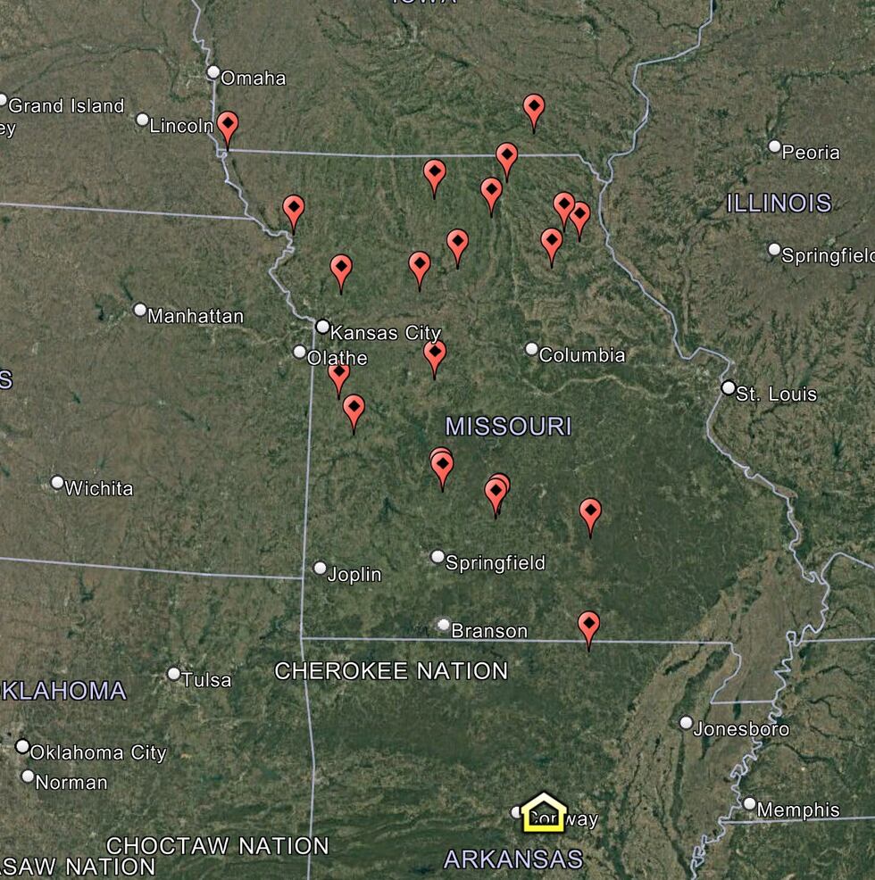 Missouri and Iowa school burglary map