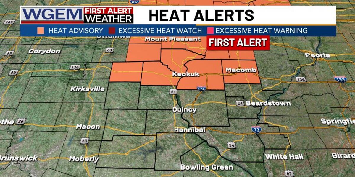 Wgem Map First Alert: Heat Advisory for portions of the Tri-States
