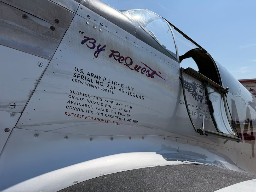 The serial number and instructions are printed on the side of the P-51C Mustang.