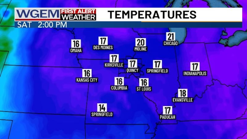 Highs will struggle to get out of the teens again Saturday with wind chill values down below...